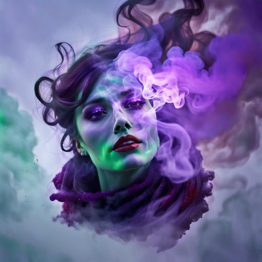 Ethereal Portrait: Girl Emerging from Smoky Surface