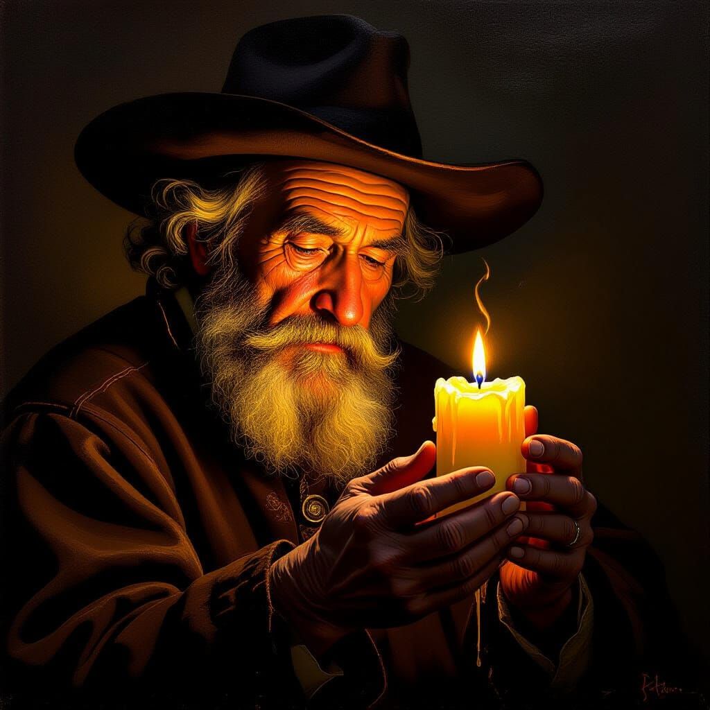 Hand Holding Candle in Baroque Style