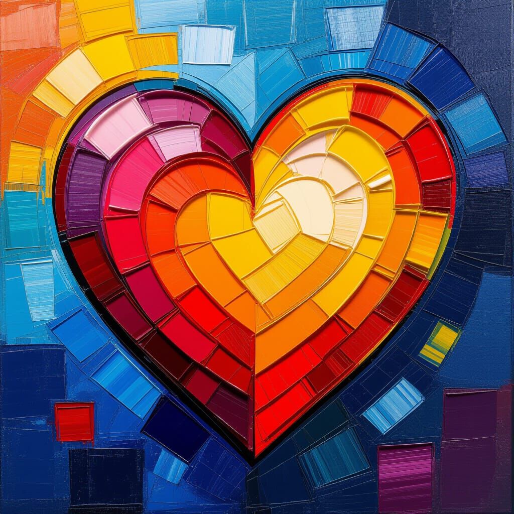 Vibrant Heart Painting in Neo-Impressionist Style