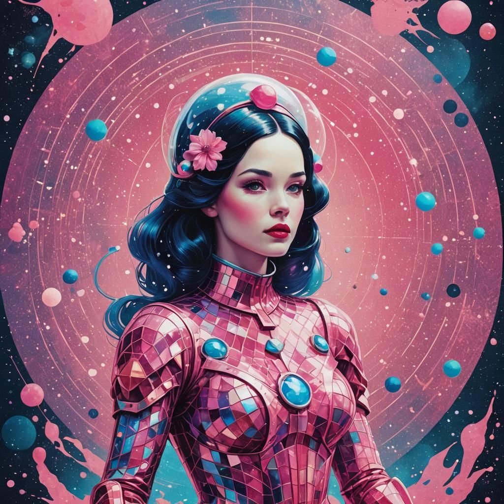 Snow White Space Mermaid in Pop Art Style