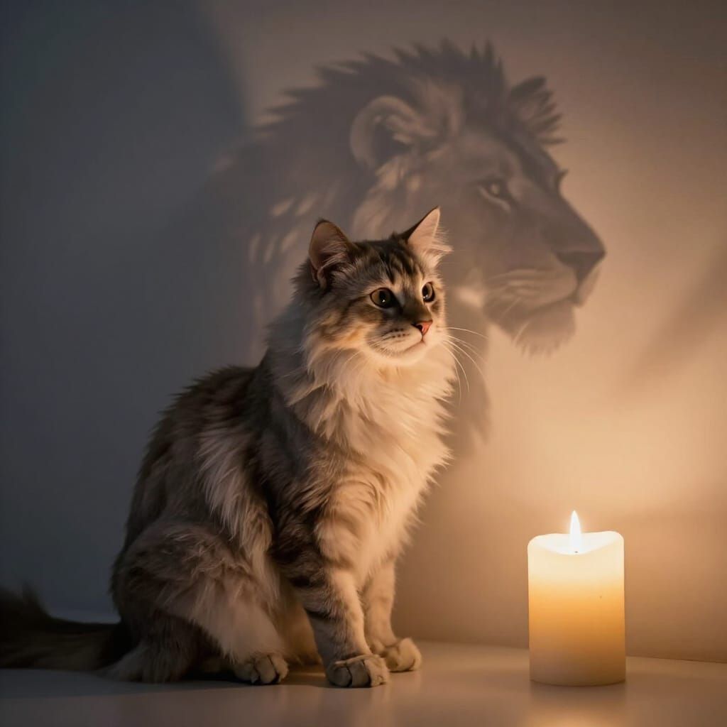 Cat and Lion Shadow by Candlelight
