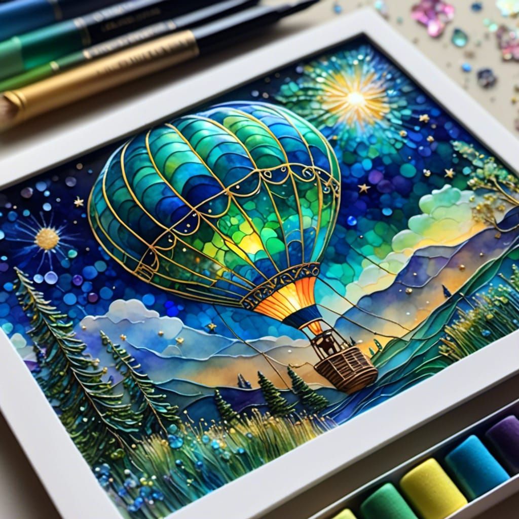 Vibrant Hot Air Balloon in Ethereal Glow