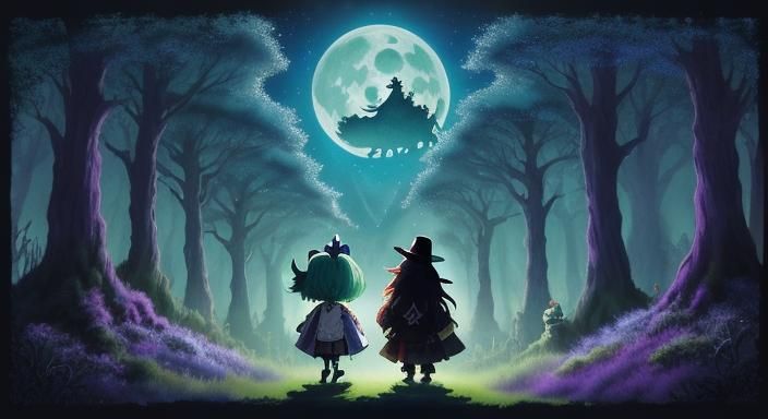 Chibi Monsters Play Tag: Anime Ink Painting