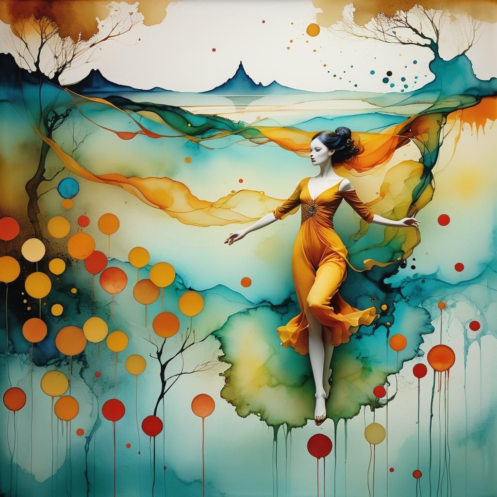 Vibrant Triadic Color Arabesque Painting