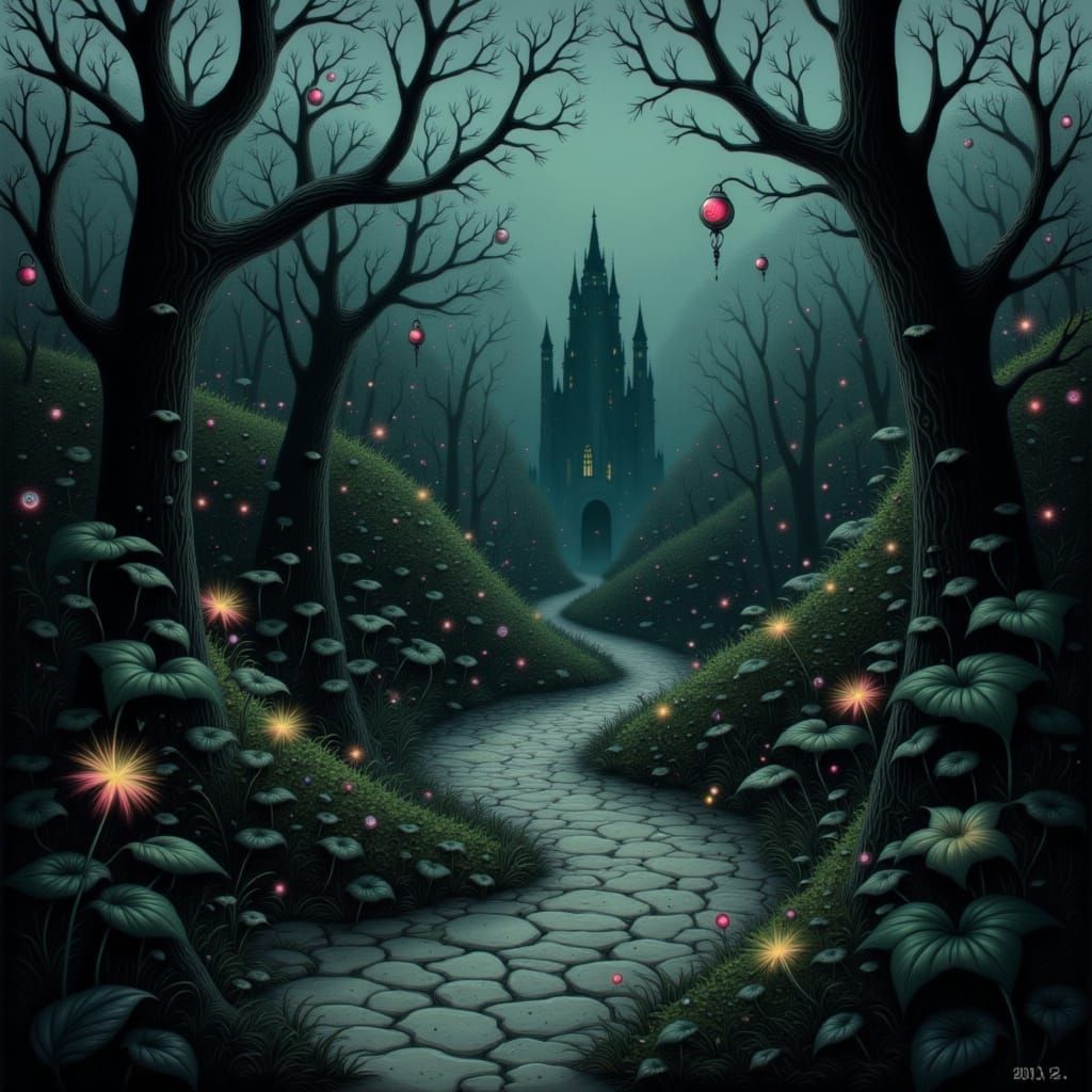 Eerie Pigman Road at Dusk in Dark Style