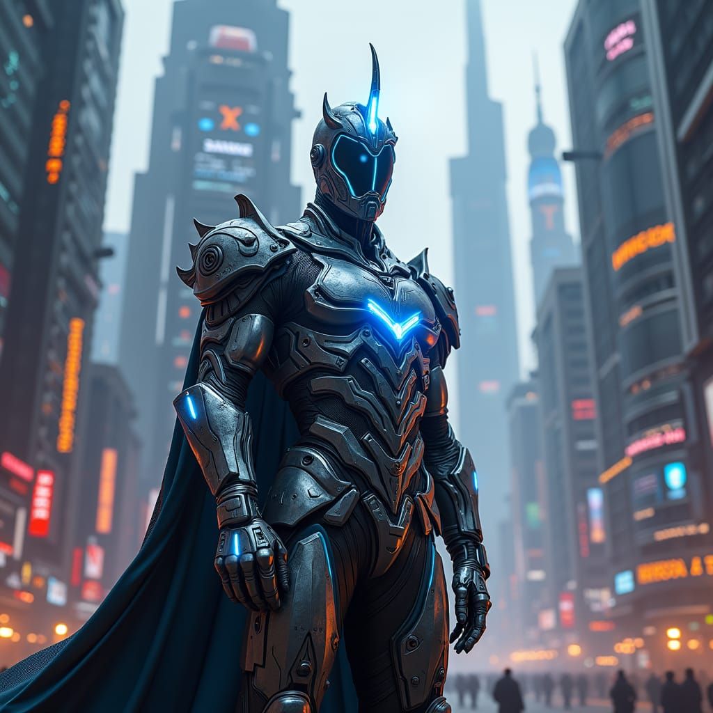 Futuristic Dictator in Dystopian Cityscape