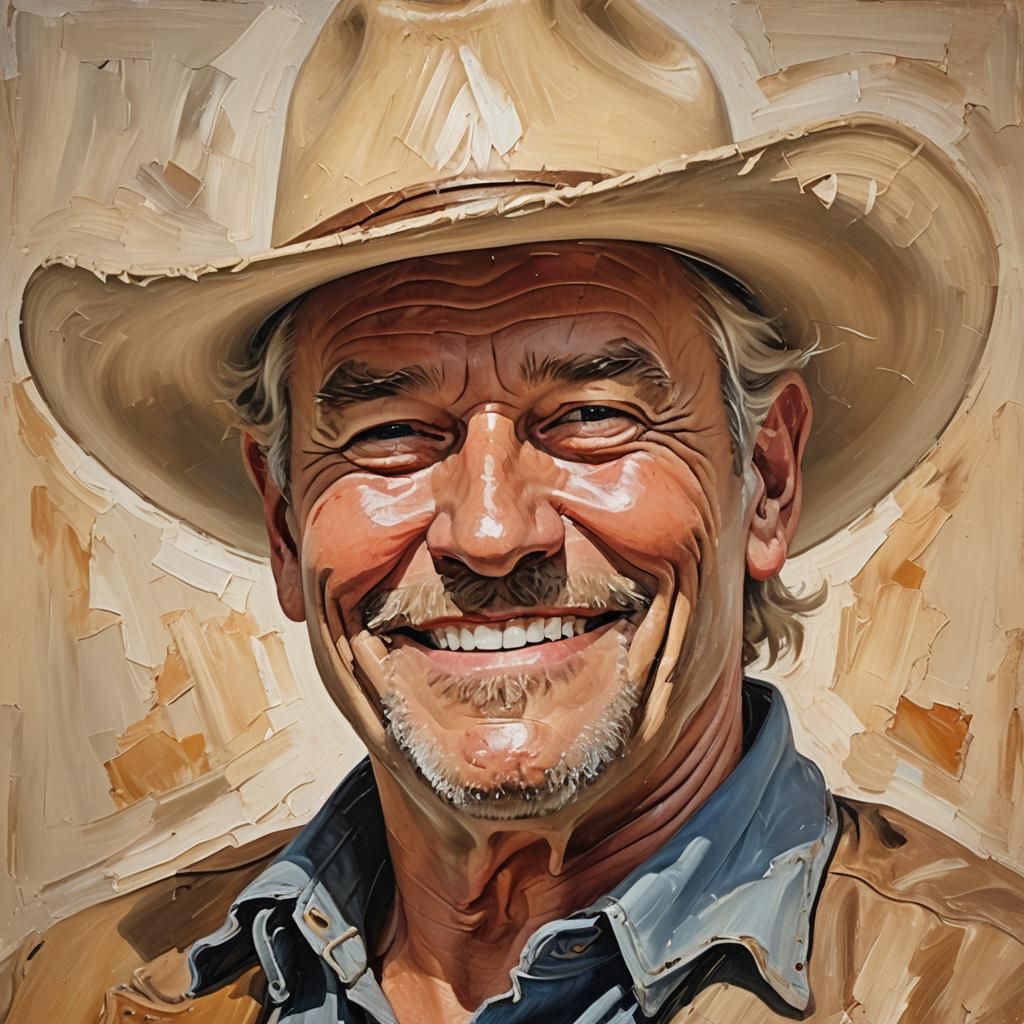 Impressionistic Oil Portrait of Smiling Cowboy