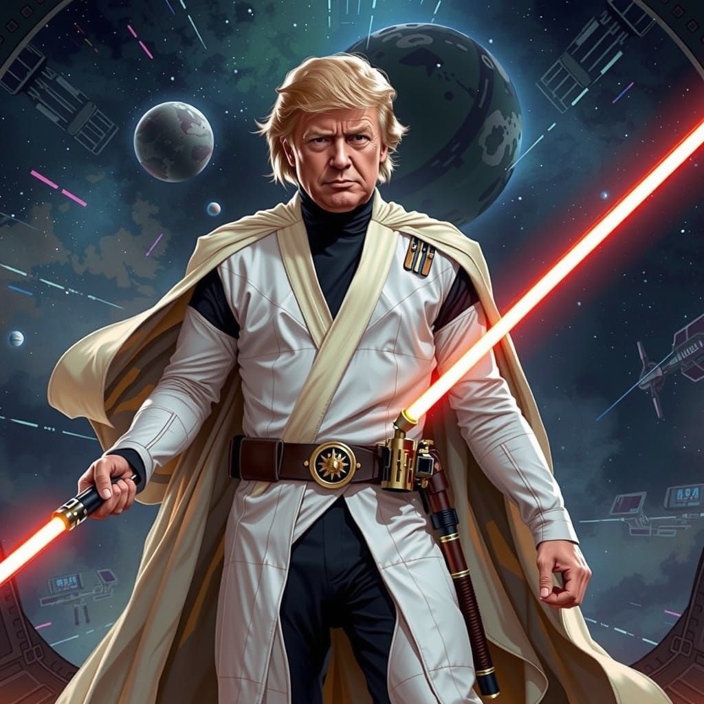 Confident Donald Trump as Heroic Jedi Luke Skywalker