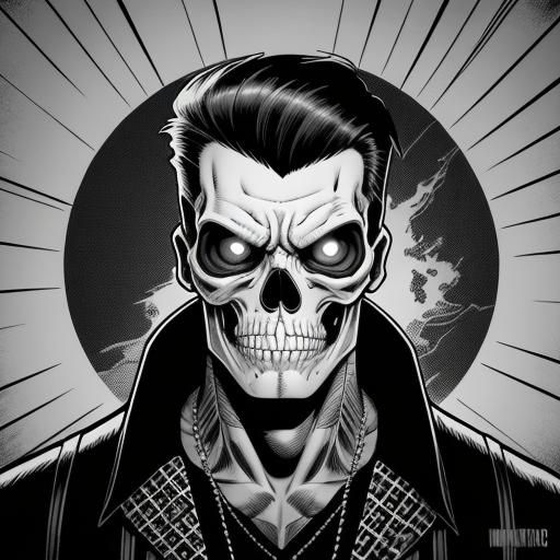 Rockabilly Punk Monster Skull Portrait in Comic Book Art