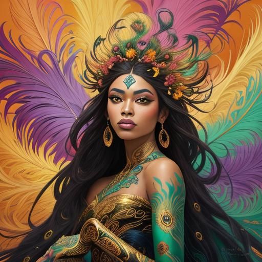 Dragon Peacock Woman in Abstract Expressionism Style