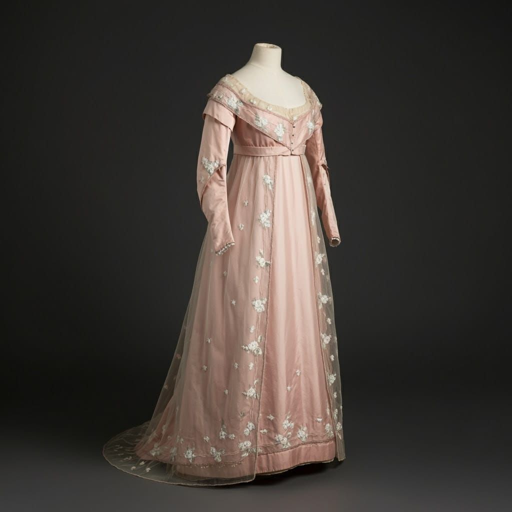 Regency Gown with Floral Embroidery on Display