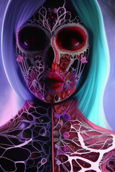 Surreal Glass Woman with Flowers and Blood