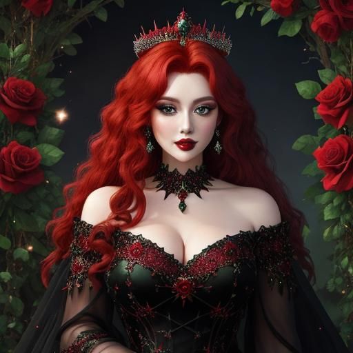 Enchanted Princess with Red Hair and Diamond Crown