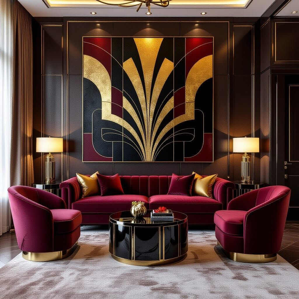 Art Deco Painting in Opulent Living Room