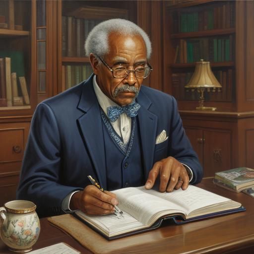 Man Reading Notebook, Oil Painting Style