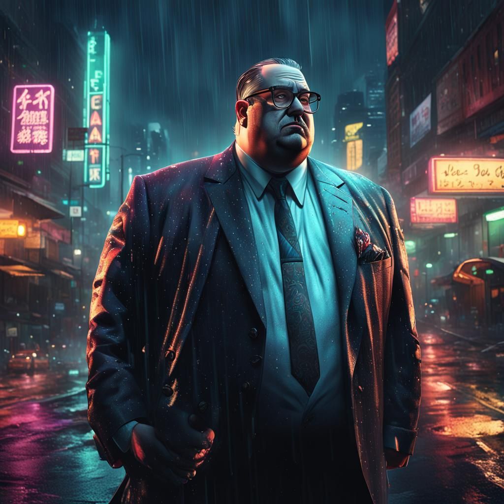 Cyberpunk Mafia Boss with Tattoos in Neon City