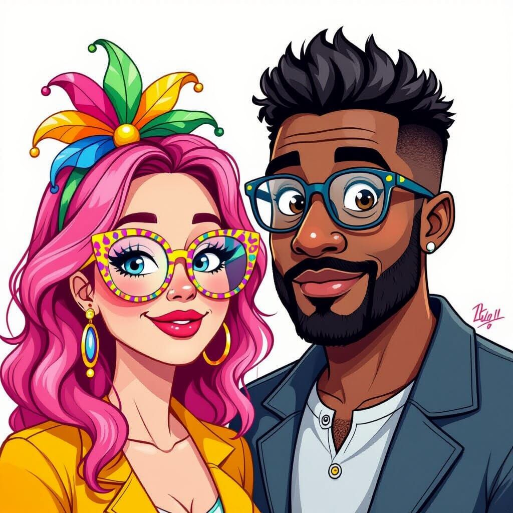 Playful Portrait with Abstract Elements in Hand-Drawn Style