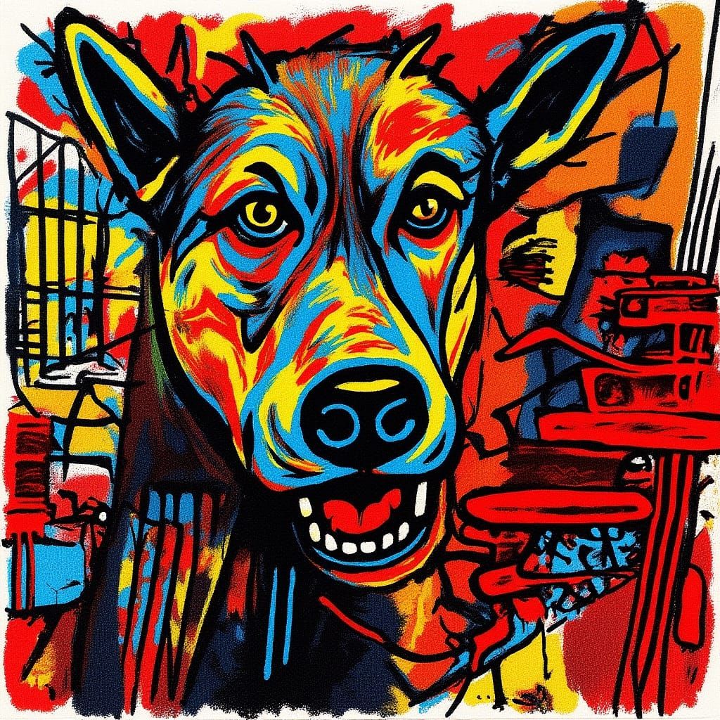 Boy and Dog Art in Neo-Primitivist Style