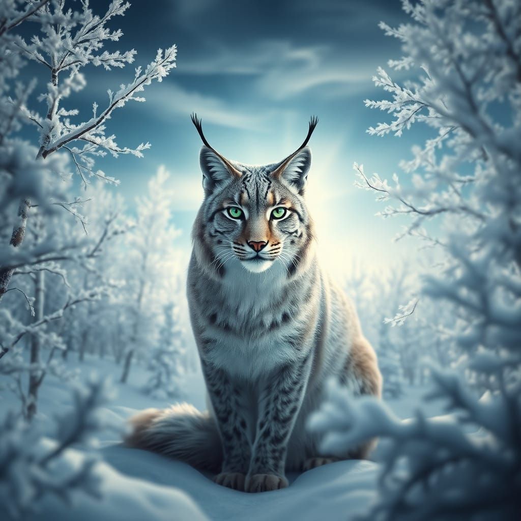 Lynx Amidst Snowy Forest in Ethereal Light