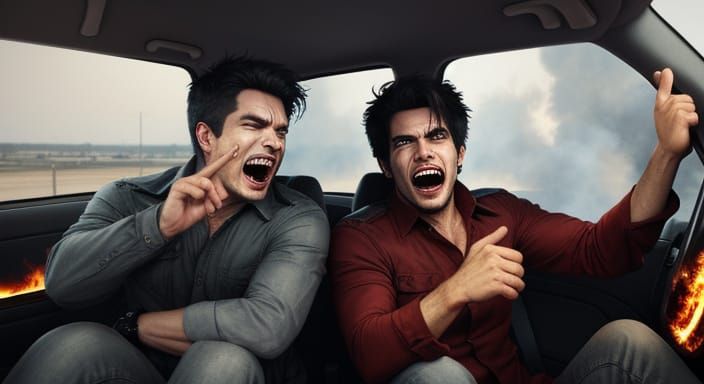 Trapped Men Scream in Burning Car