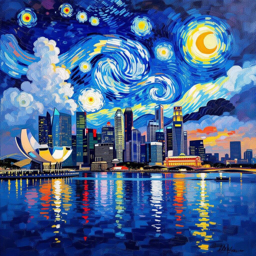 Marina Bay Sands in Post-Impressionist Style