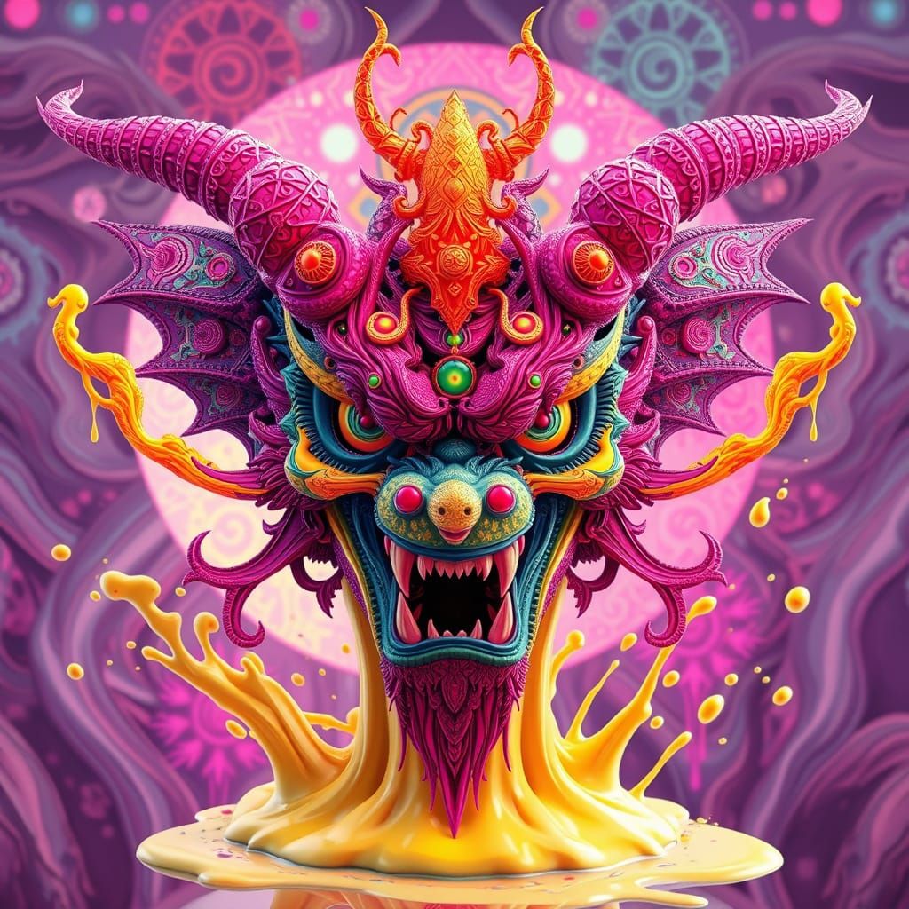 Psychedelic Melting Demon in Glitch Art Style