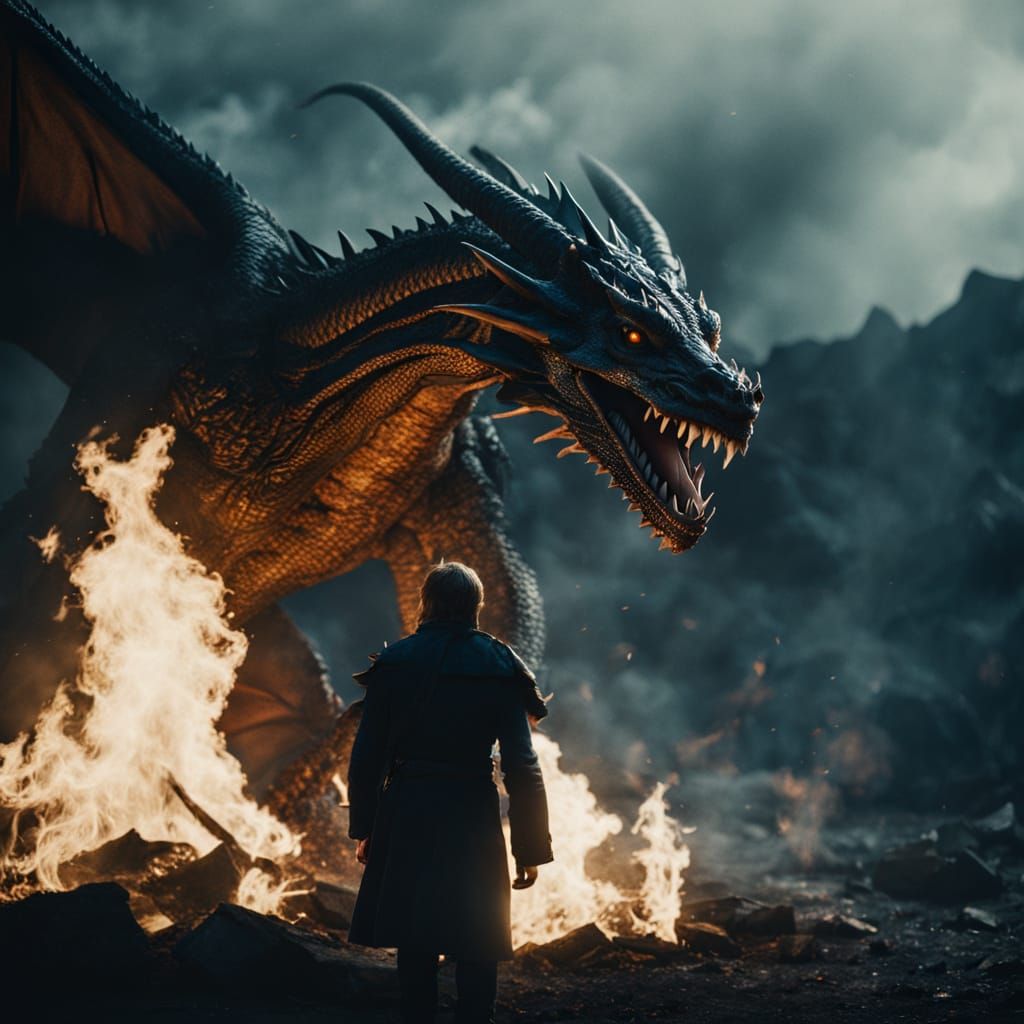 Dramatic Dragon in Dark World: Cinematic Film Still