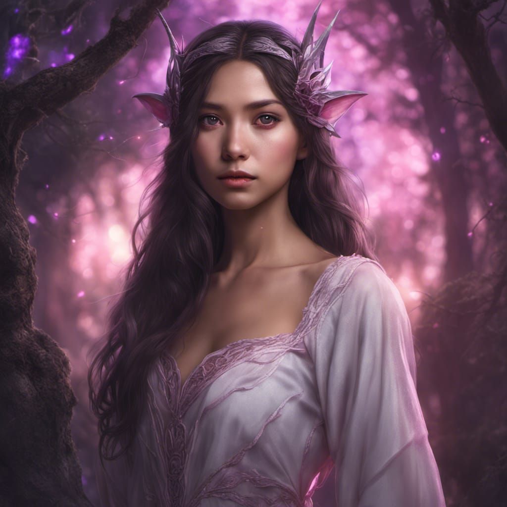 Asian Elf Girl Portrait in a Colorful Forest