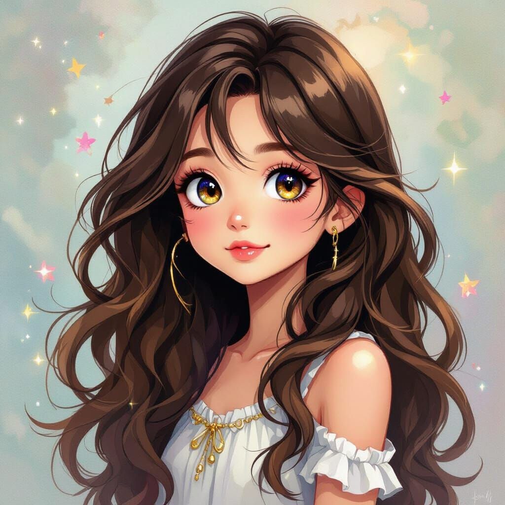 Anime Girl with Sparkling Eyes Digital Art