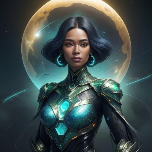 Glass Woman in Space with Art Deco Patterns