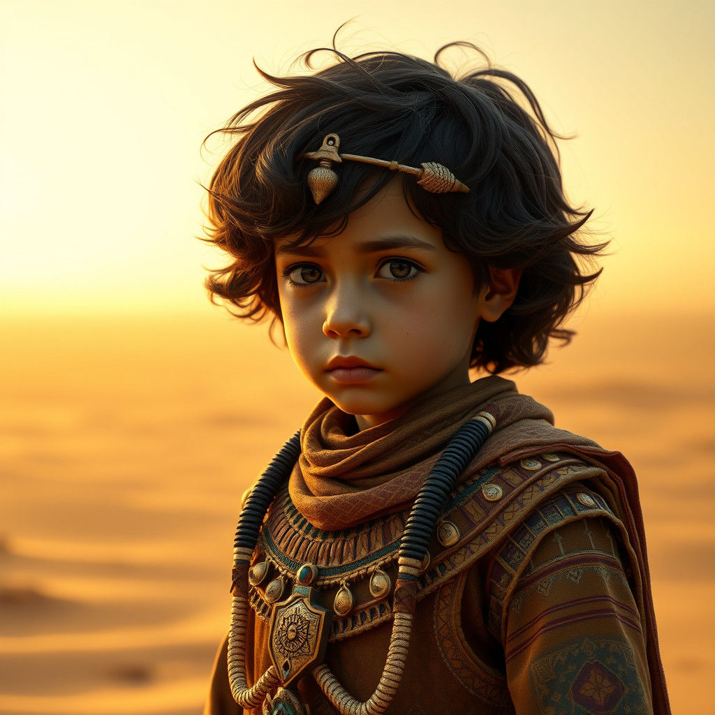 Child Pharaoh in Desert Landscape, Fantasy Concept Art