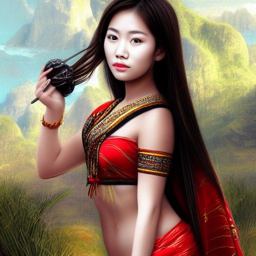 Beautiful Asian Girl in Matte Painting Style