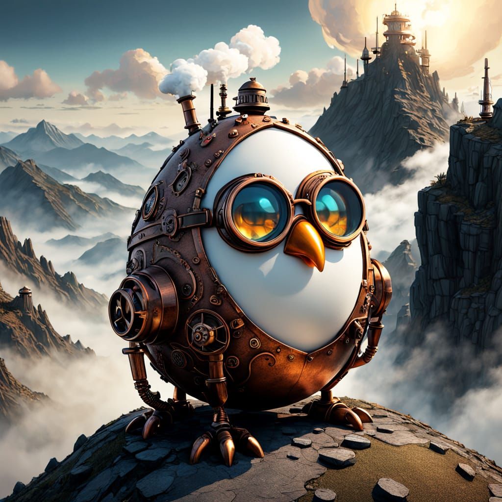 Whimsical Steampunk Egg Reveals Golden Majesty on Mountain P...