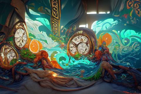Time and Tide: Gouache Painting in Art Nouveau Style