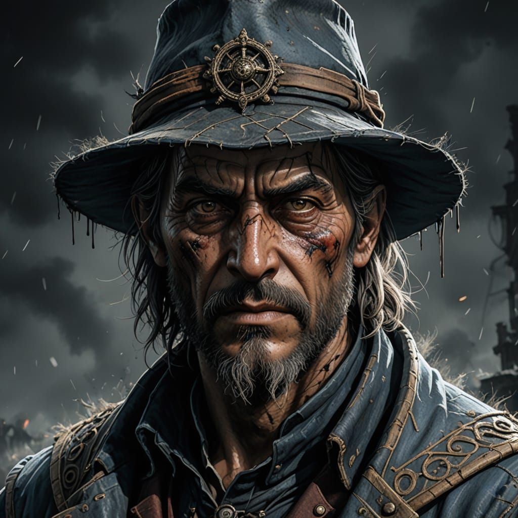 Post-Apocalyptic Girl With Teddy Bear in Ink Style