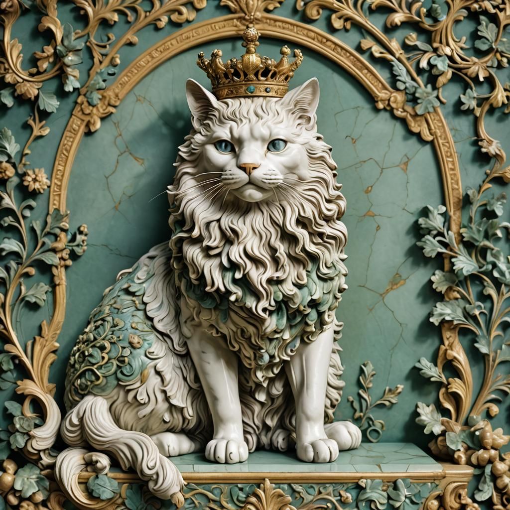 Louis XIV's cat with a crown in the luxury of Versailles. ro...