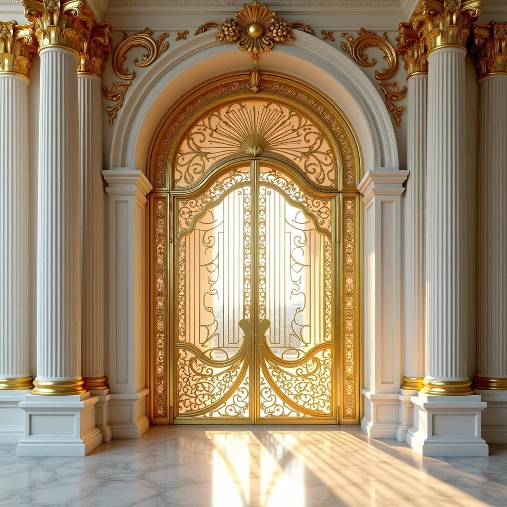 Luxurious Marble Palace Gate with Gold Decorations