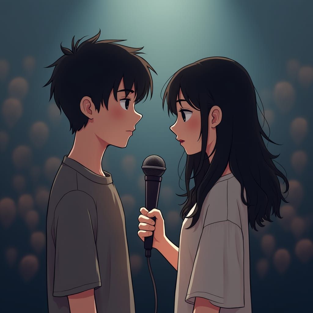 Manhwa-Style Characters on Stage in Muted Colors