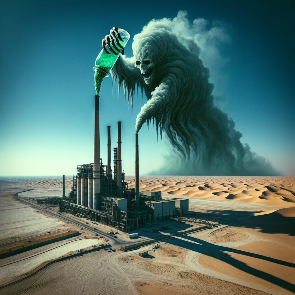 Desert Factory Emitting Toxic Smoke