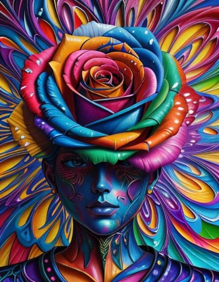 Psychedelic Rose in Neo-Impressionist Style