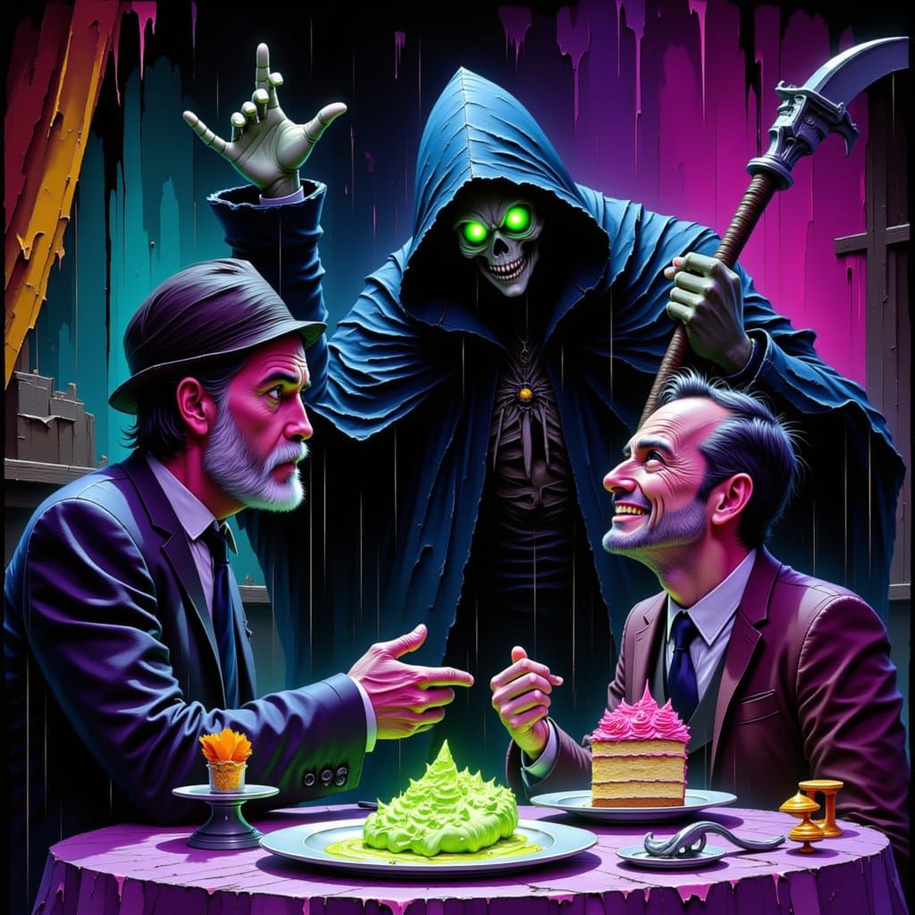 Grim Reaper Offers Cake or Death in Comedic Scene