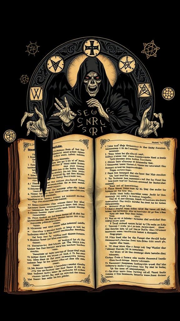 Dark Cult Leader Conjuring Spells: Textbook Illustration