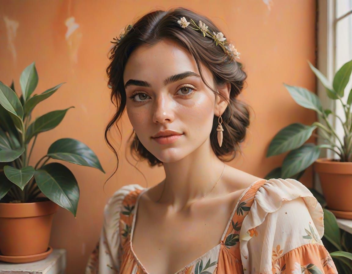 Ethereal Mediterranean Goddess in Whimsical Watercolor Style