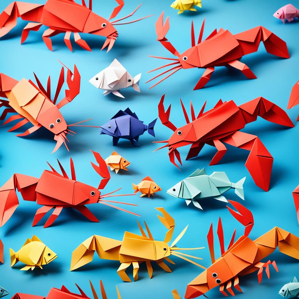 Origami Lobster Family Papercraft in Soft Focus