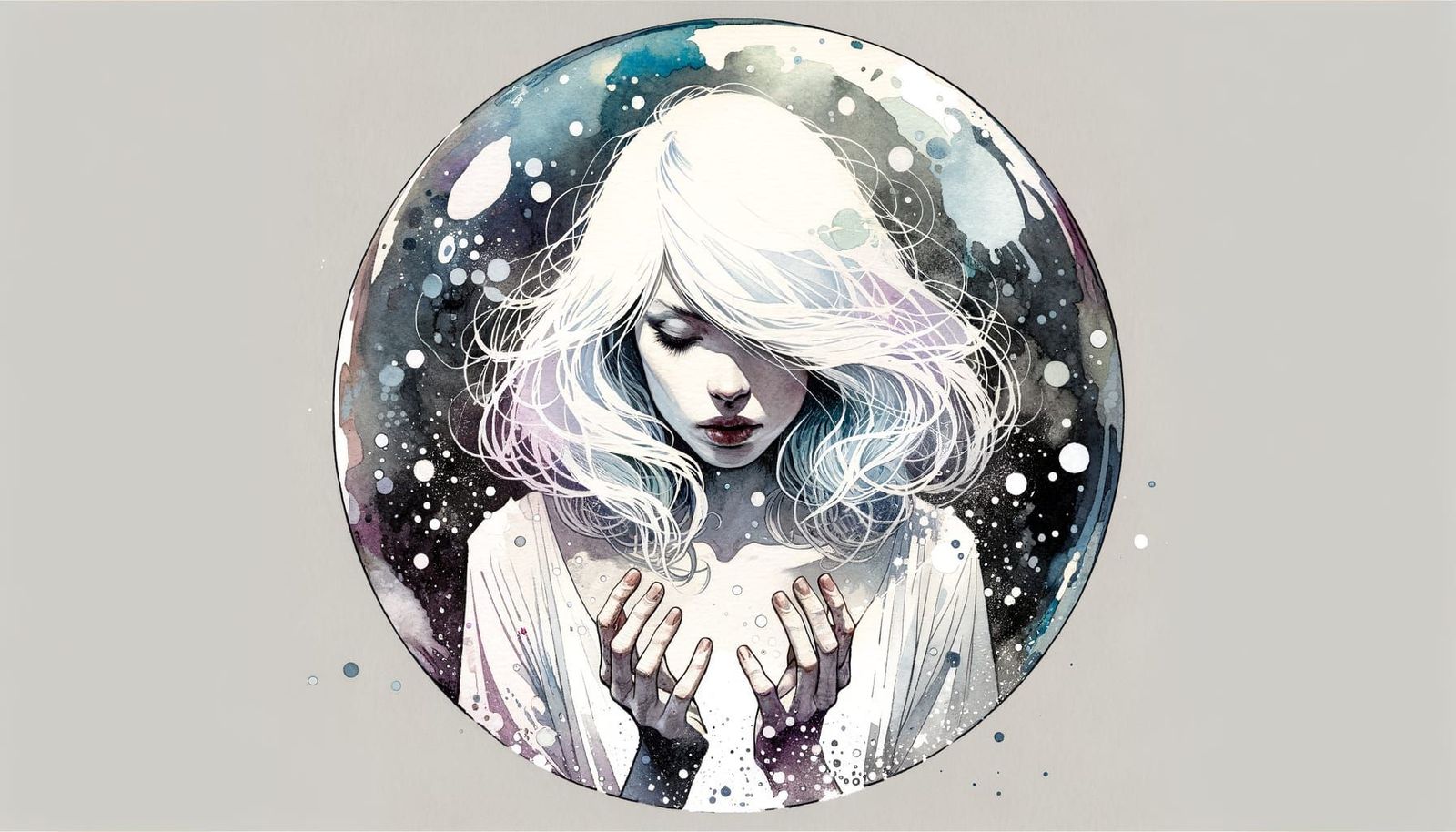 Frozen Woman in Sphere: Splash Art, Watercolor Style