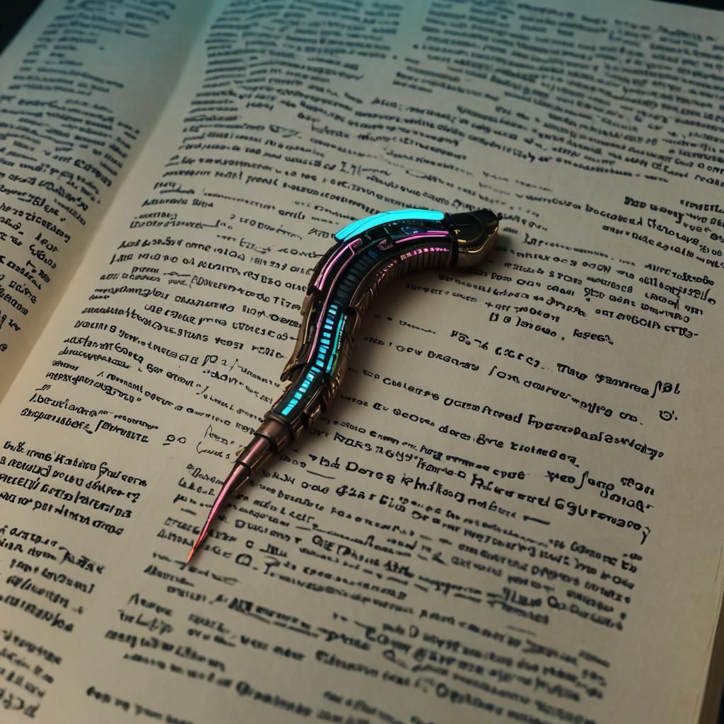 Cyberpunk Worm Reading Book in Neon City