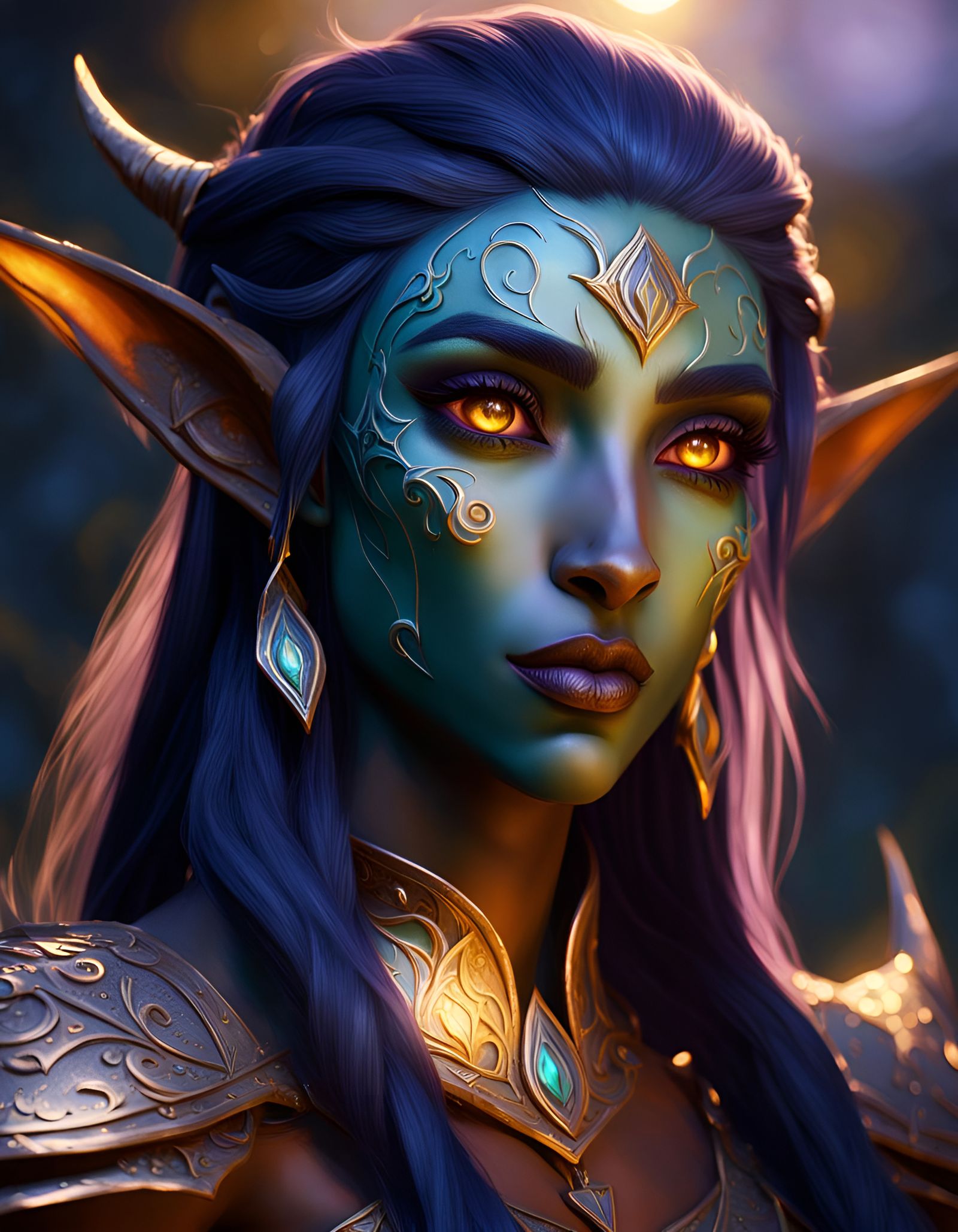 Hyperdetailed Night Elf Portrait in Golden Hour