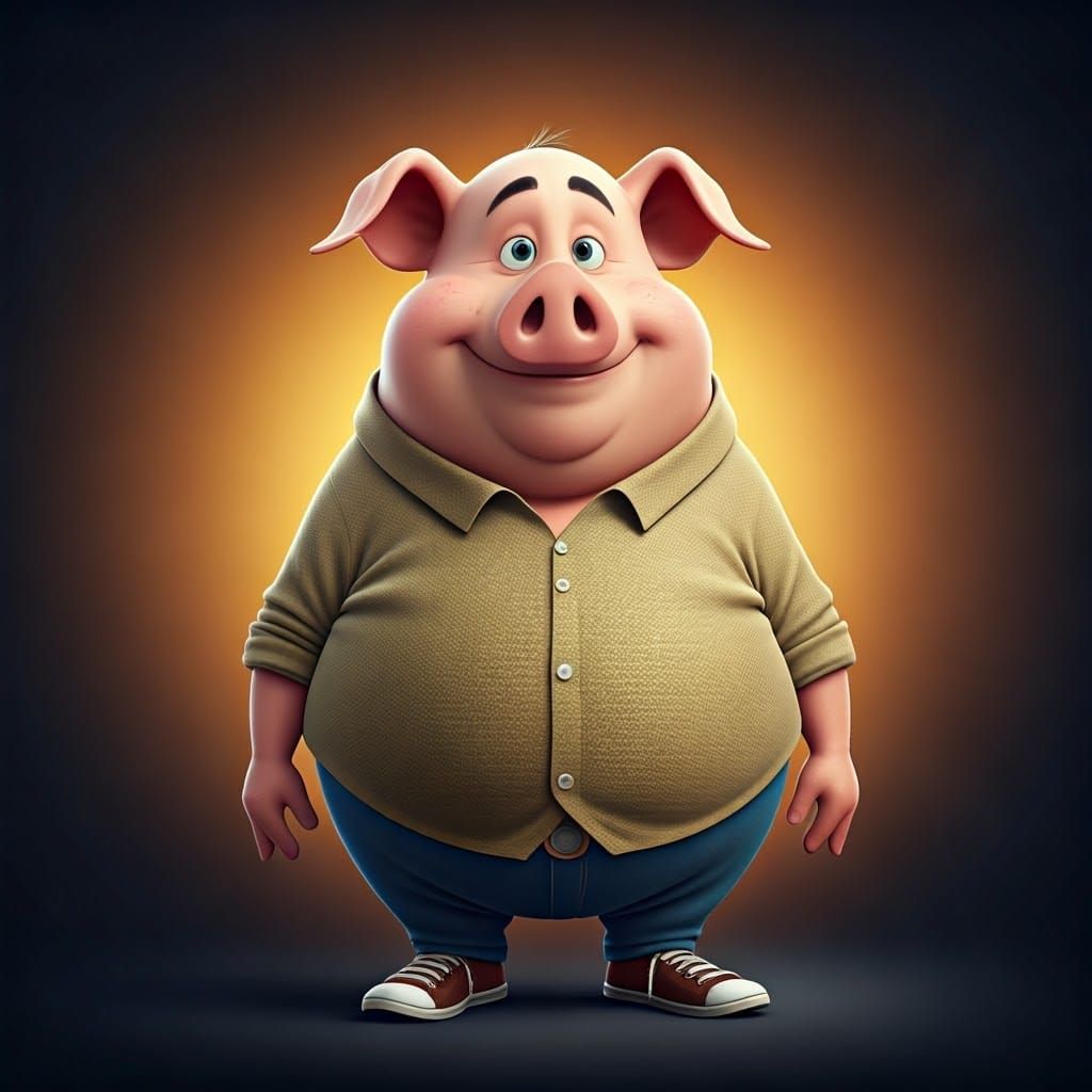 Comical Pig in a Bright, Colorful World