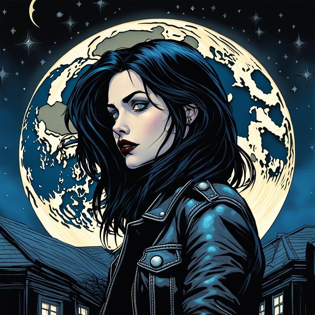 Gothic Comic Book Vampire Portrait in Moonlight