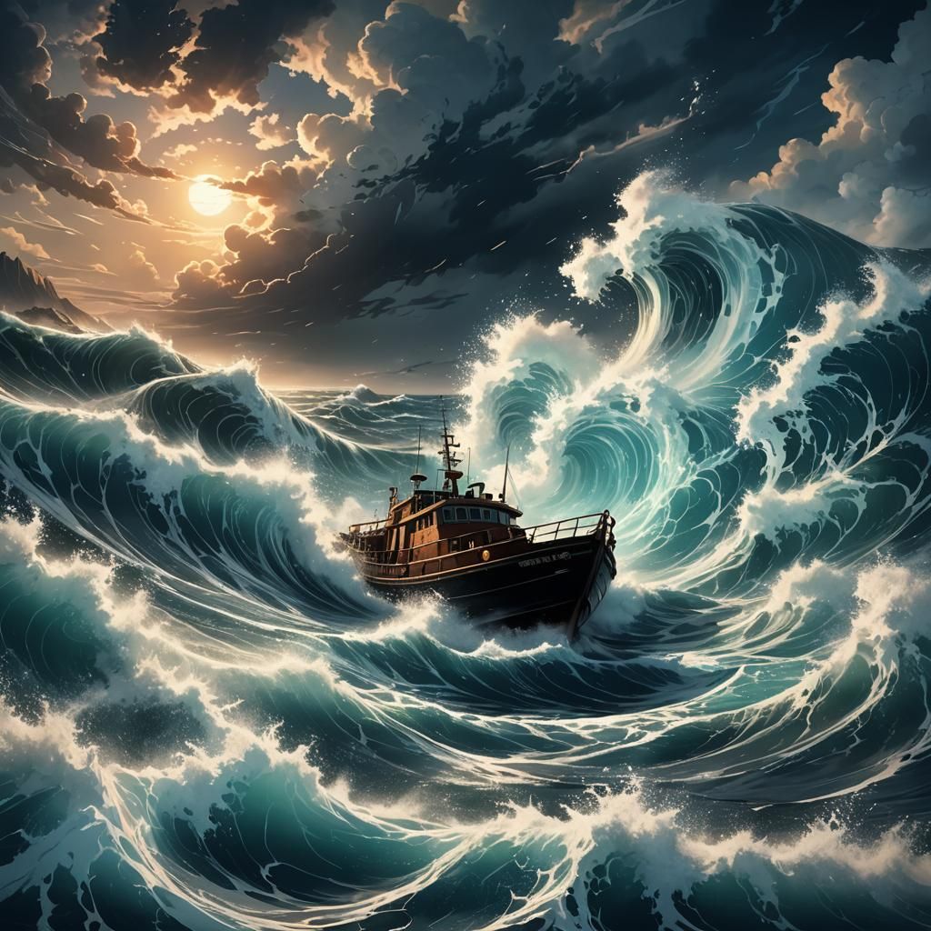 Anime Key Visual of Whirlpool Consuming a Boat